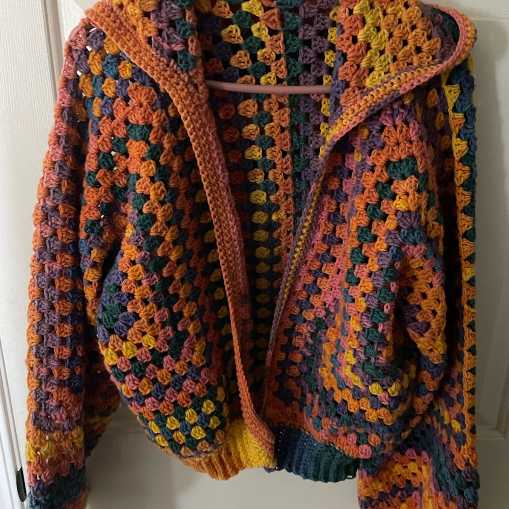 Crochet granny square hooded sweater M - Picture 3 of 5